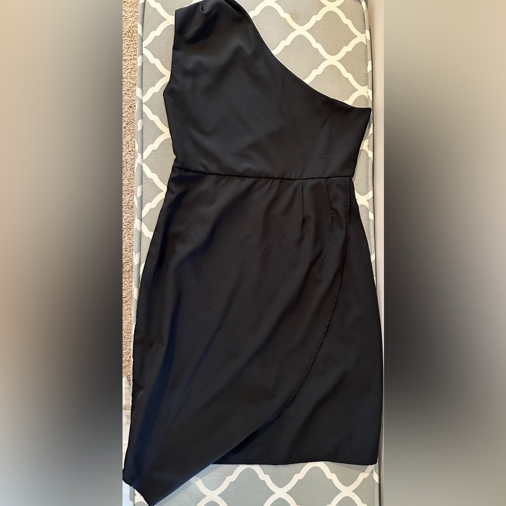 One Shoulder Black Mini Dress. Never Worn. Size Medium.